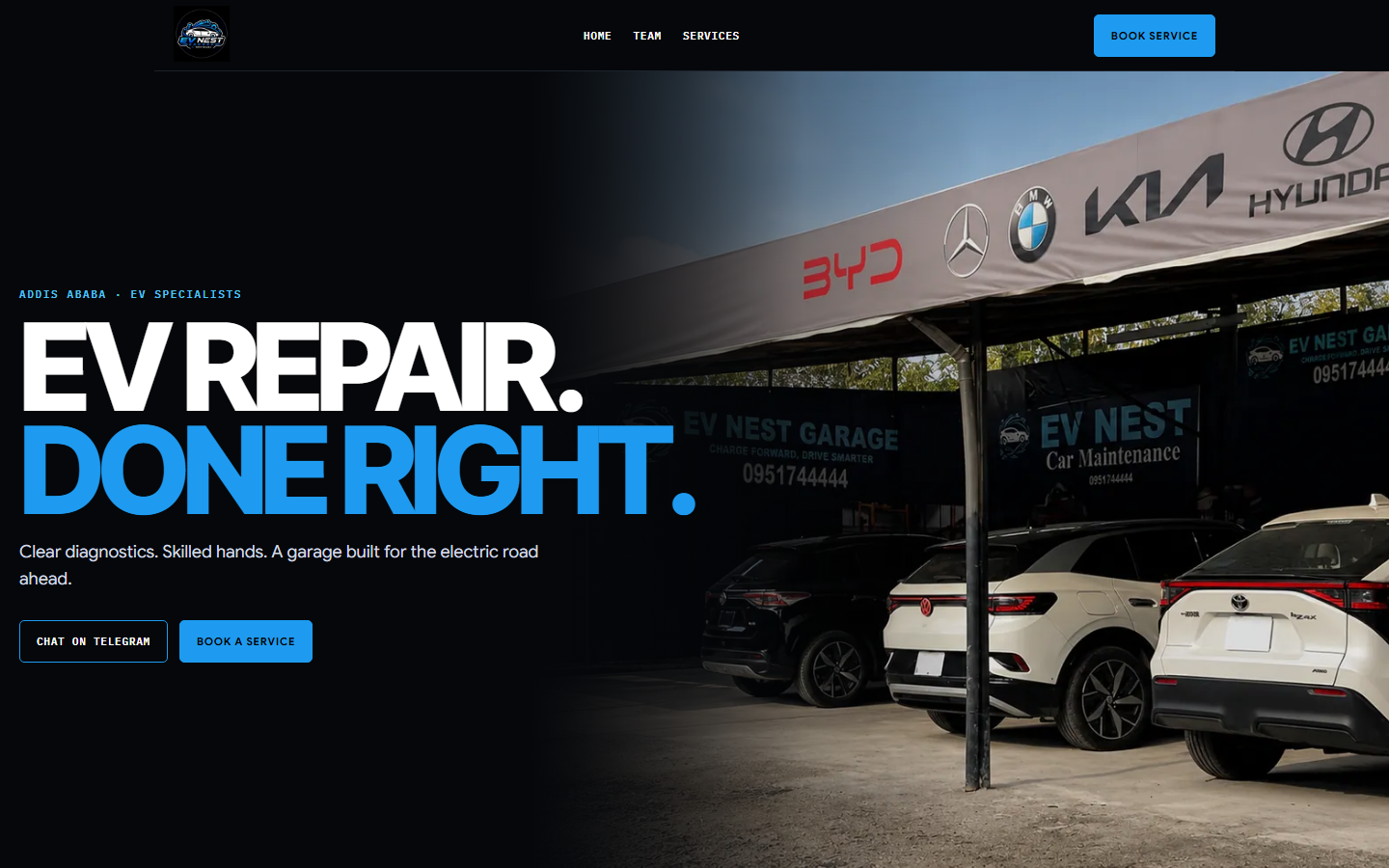 EV Nest Garage website homepage